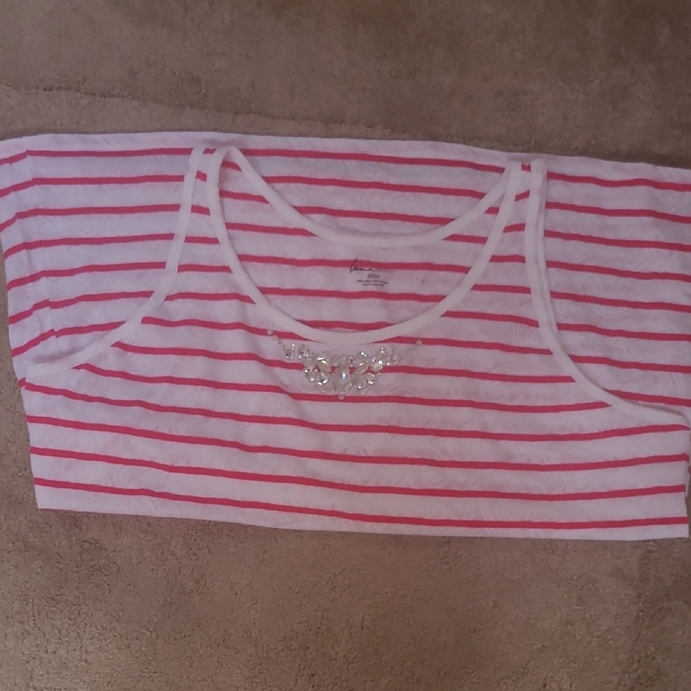 Lane Bryant Red and White Lace Top with Jewel Embellishments